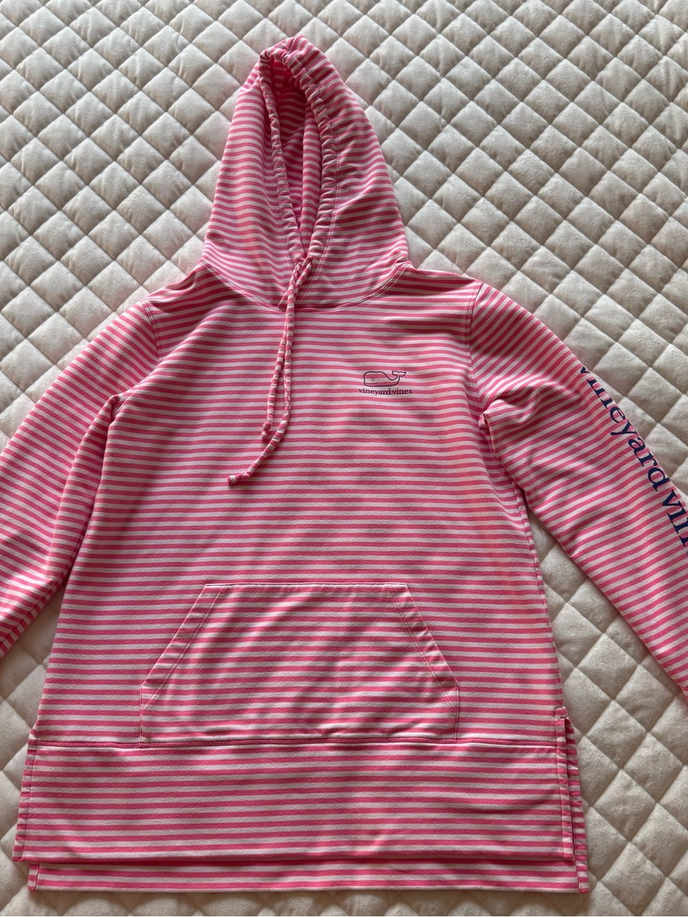 Vineyard Vines Pink White Striped Pullover Hoodie Small Whale Logo French Terry